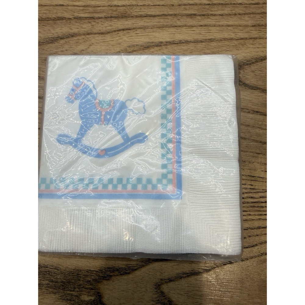 VTG Hallmark Baby Shower Party Beverage‎ Paper Napkins NEW Rocking Horse